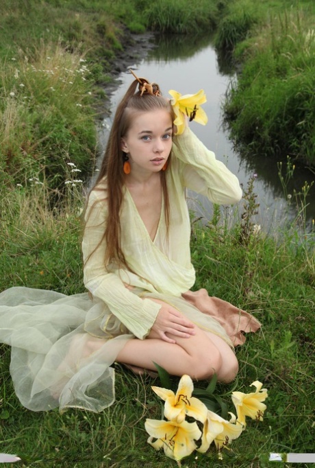 Young teen Milena D naked outdoors showing perky small tits & hairy muff 29090044